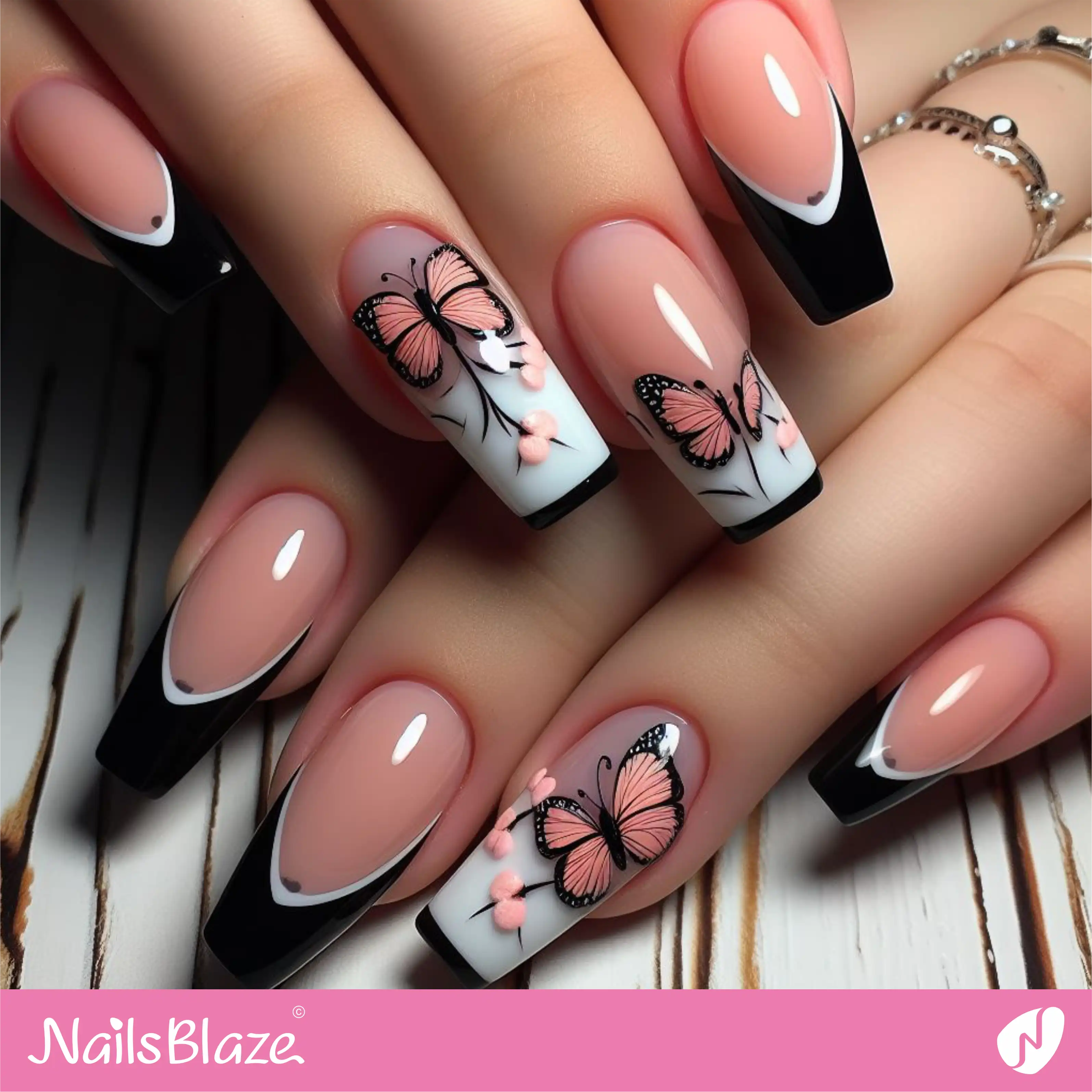 Double French Peach Fuzz Butterfly Nails | Color of the Year 2024 - NB1791